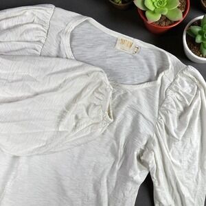 Nation LTD‎ Top Women M White Pima Cotton Puff Sleeve Blouse Boho Peasant